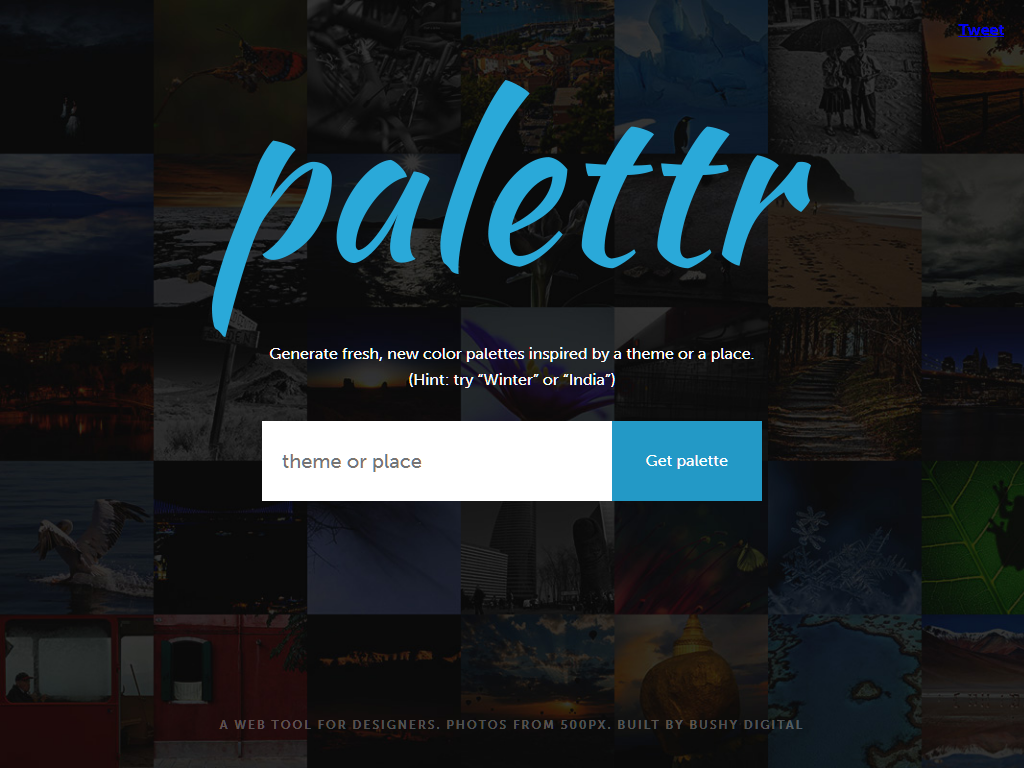 Palettr | Generate fresh, new color palettes inspired by a theme or a place